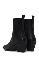 Woman Black Chunky-Heel Leather Cowboy Boots | Derimod