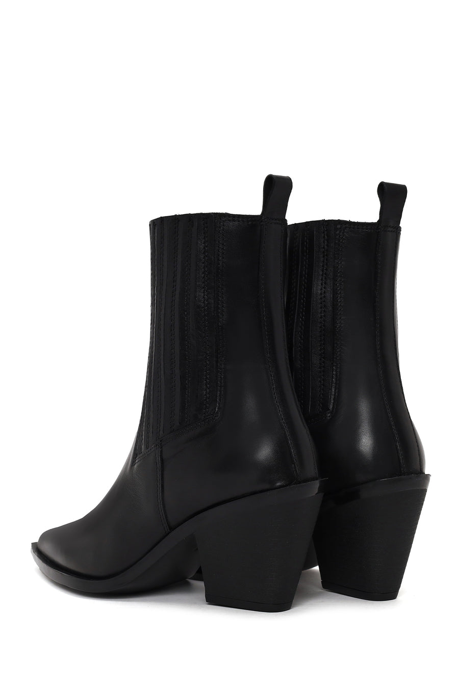 Woman Black Chunky-Heel Leather Cowboy Boots