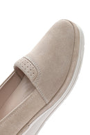 Women's Beige Wedge Heel Suede Leather Comfort Loafer | Derimod