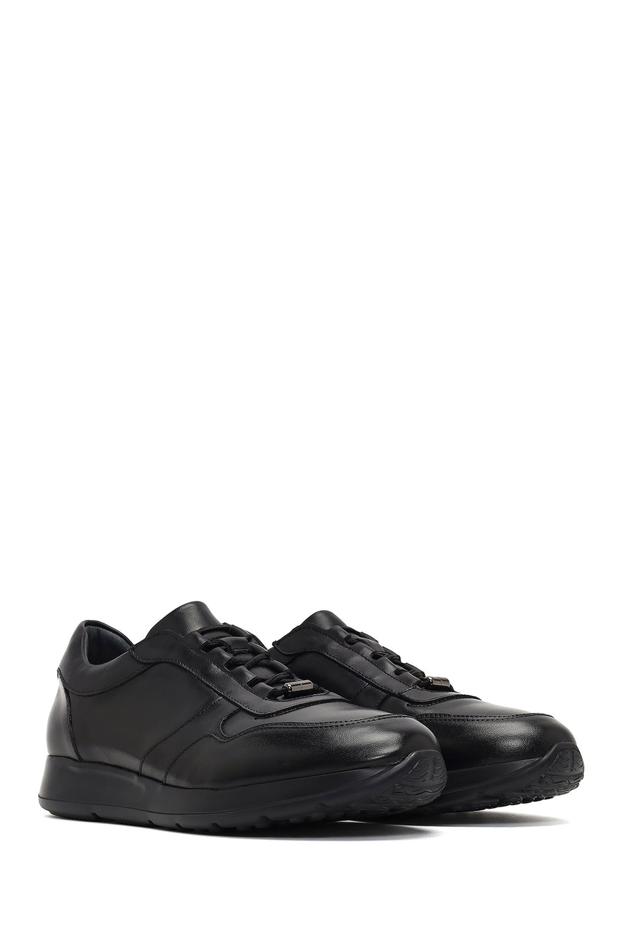 Men's Black Lace-Up Leather Sneaker