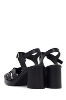 Women's Black Ankle Buckle Thick Heel Leather Sandals | Derimod