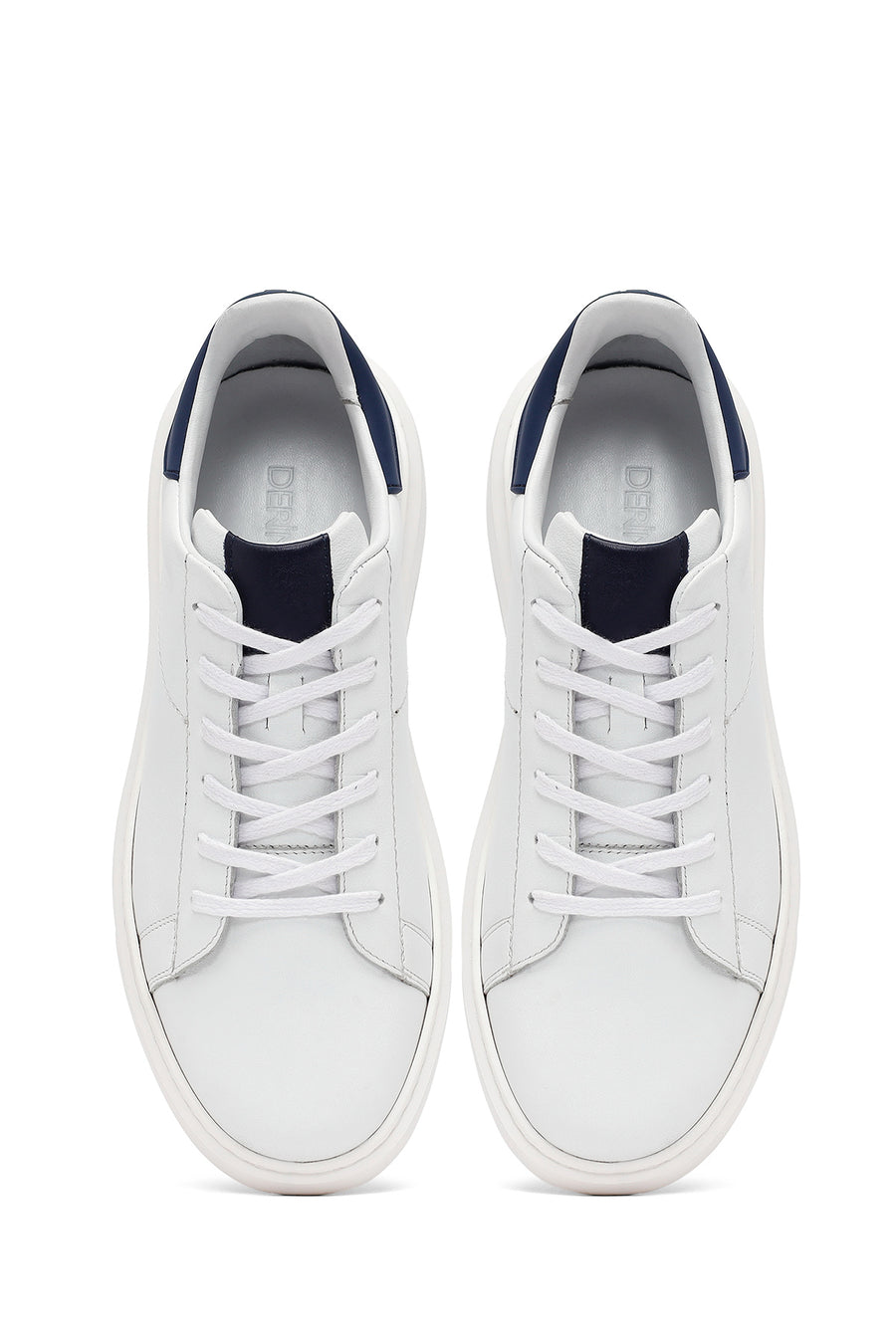 Men's White Lace-Up Thick-Soled Leather Sneakers