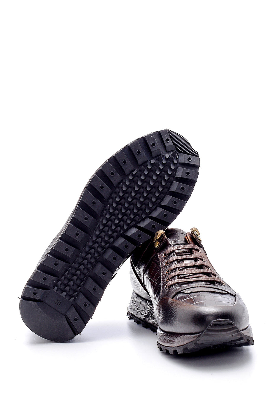 Erkek Kroko Detaylı Deri Sneaker