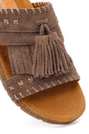 Women's Mink Tassel Suede Leather Slippers | Derimod
