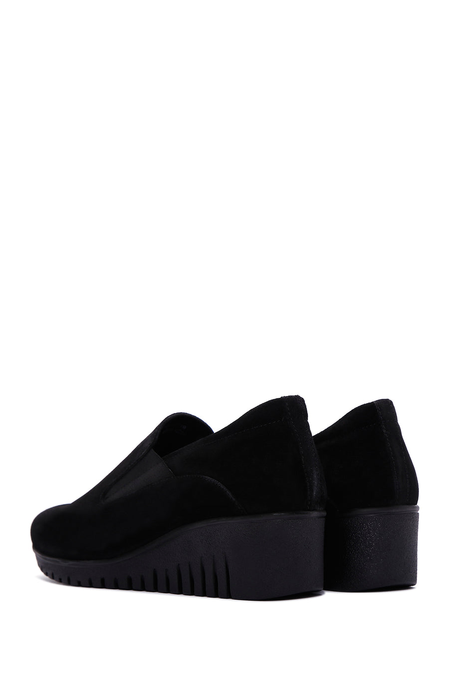 Women's Black Leather Comfort Wedge Heeled Loafer