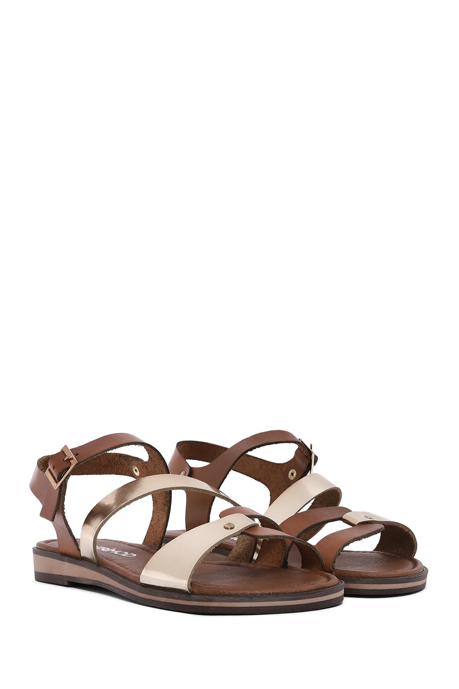 Women's Gold Buckle Metallic Leather Bodrum Sandals
