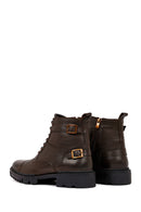 Male Brown Zip Closure Thick-Soled Leather Combat Boots | Derimod
