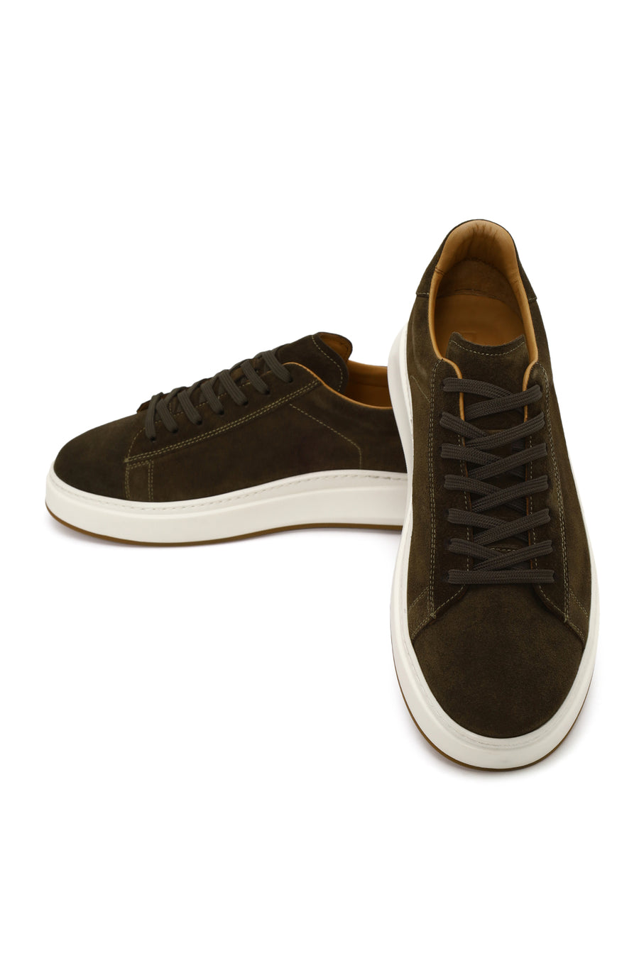 Erkek Haki Bağcıklı Kalın Tabanlı Süet Deri Sneaker