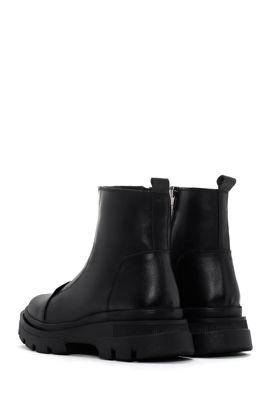 Women's Black Thick Soled Zippered Leather Comfort Boots