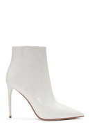 Women's White Zippered Thin Heel Patent Leather Boots | Derimod