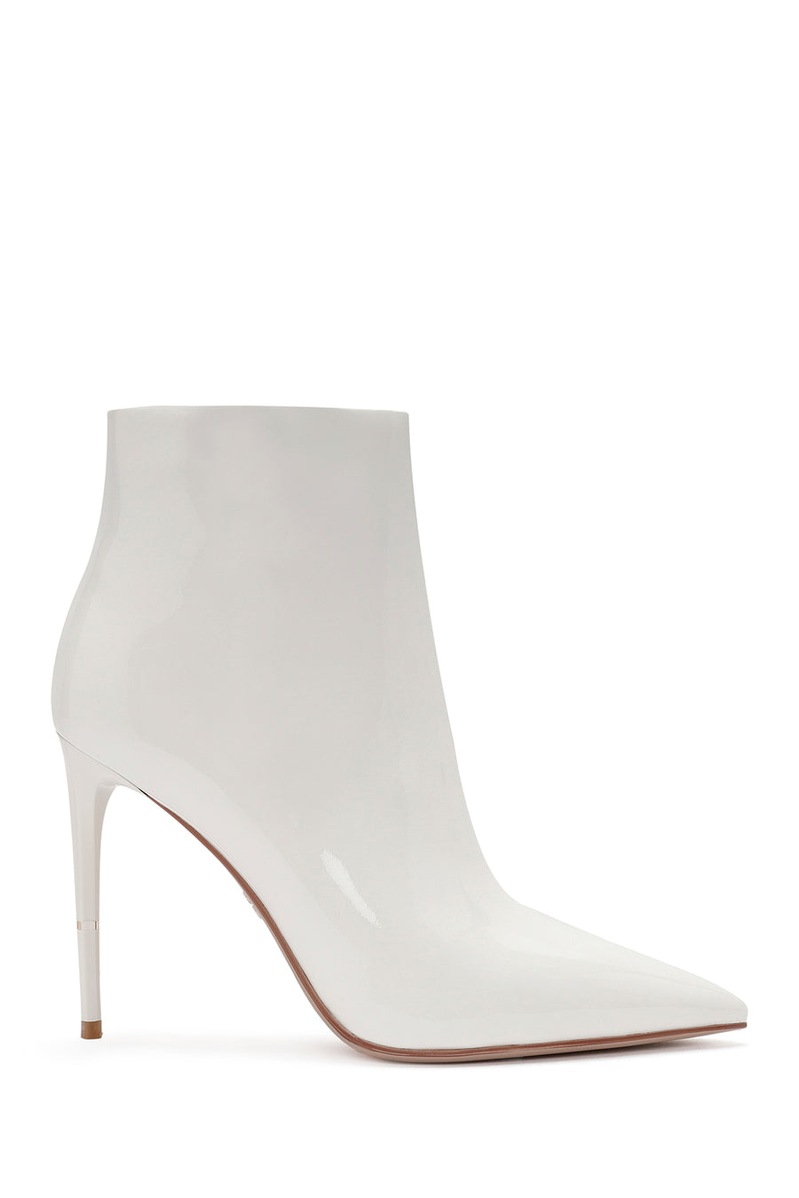 Women's White Zippered Thin Heel Patent Leather Boots