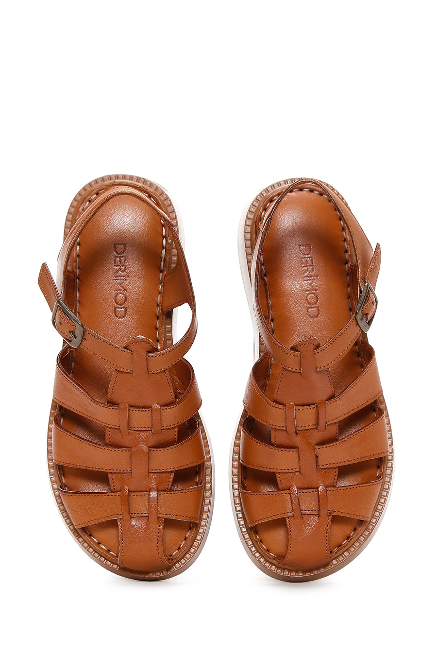 Kadın Taba Bilekten Bantlı Deri Comfort Sandalet
