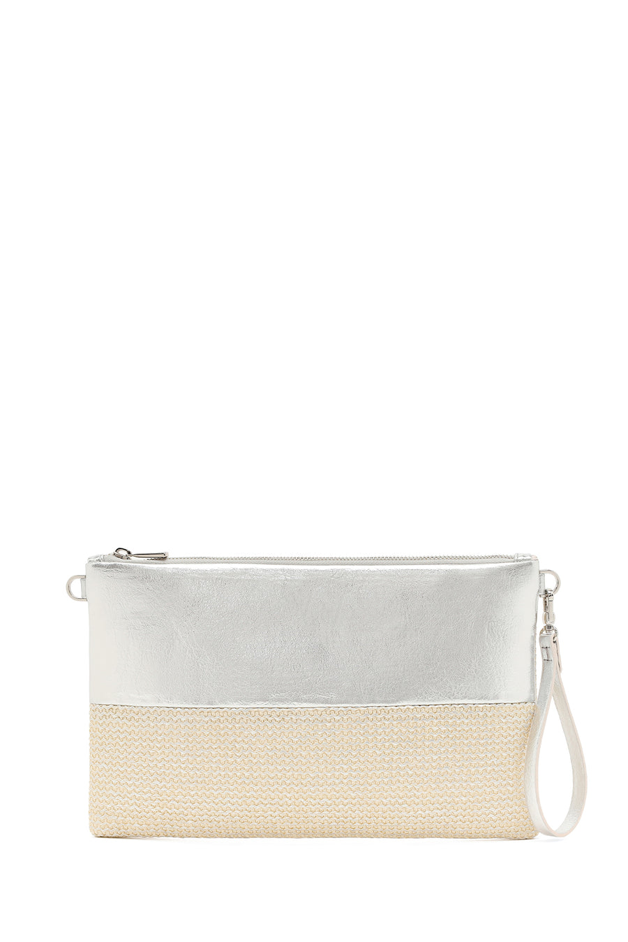 Woman Beige Long Chain Strap Wicker Clutch Bag