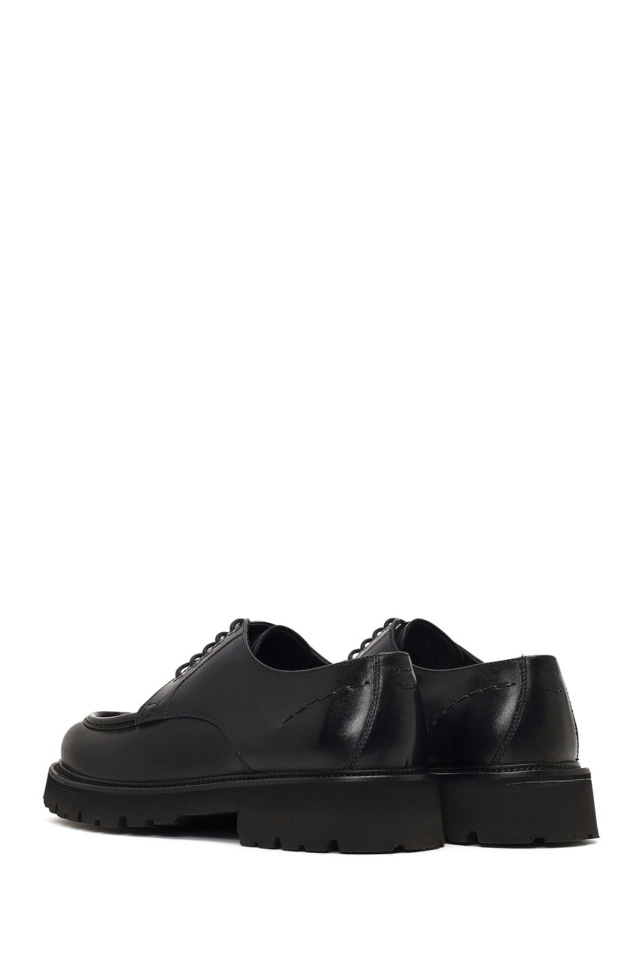 Men's Black Lace-Up Thick-Soled Leather Casual Shoe