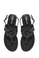 Women's Black Flower Detailed Flip Flop Sandals | Derimod