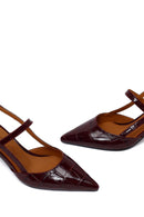Woman Burgundy Backless Thin-Heeled Croc-Embossed Leather Shoes | Derimod