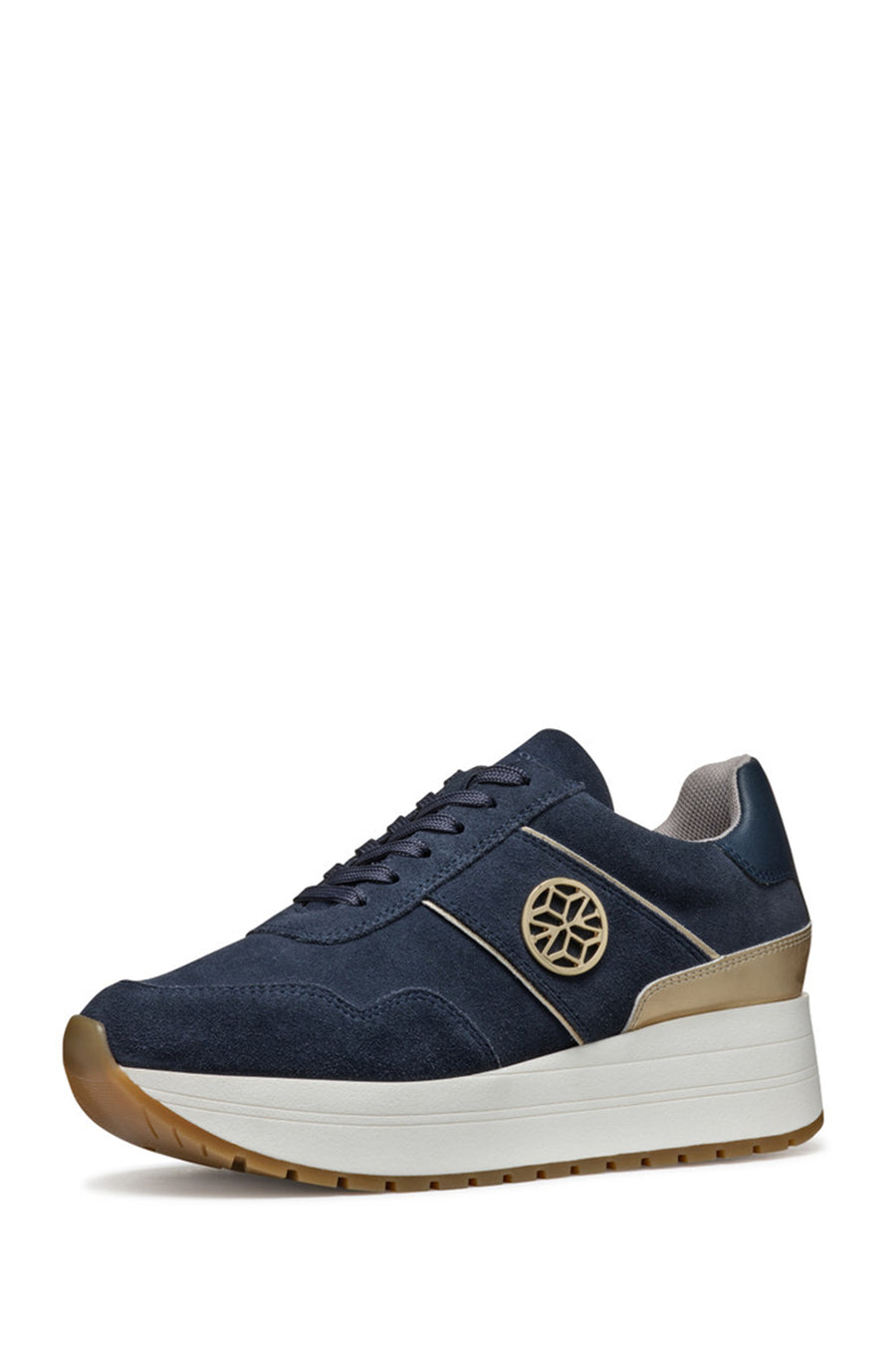 Geox Kadın Lacivert  Low-Top Bağcıklı Kalın Tabanlı Süet Deri Sneaker
