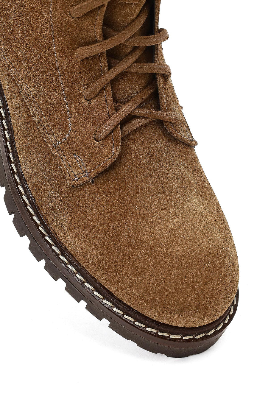 Women's Tan Zippered Thick-Soled Suede Leather Ankle Boots