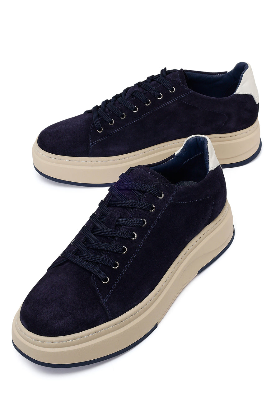 Erkek Lacivert Bağcıklı Kalın Tabanlı Süet Deri Sneaker