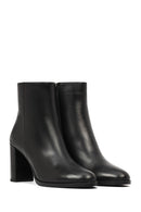 Women's Black Zippered Thick Heeled Leather Boots | Derimod