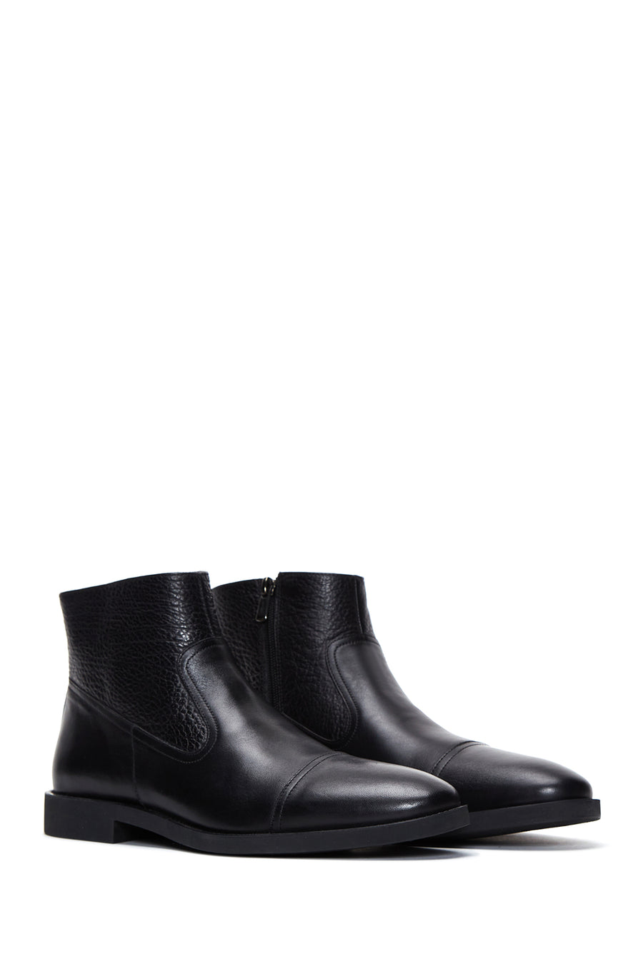 Men's Black Leather Classic Zipper Boots