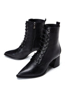 Women's Black Zippered Thick Heeled Leather Boots | Derimod
