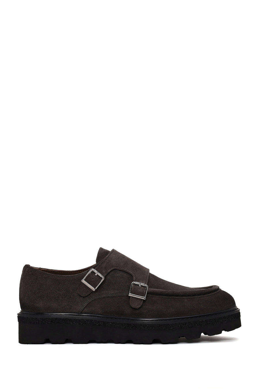 Male Anthracite Double Buckle Thick Sole Suede Leather Casual Shoes WM750027DS | Derimod