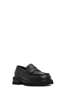 Woman Black Thick-Soled Leather Masculine Loafer | Derimod