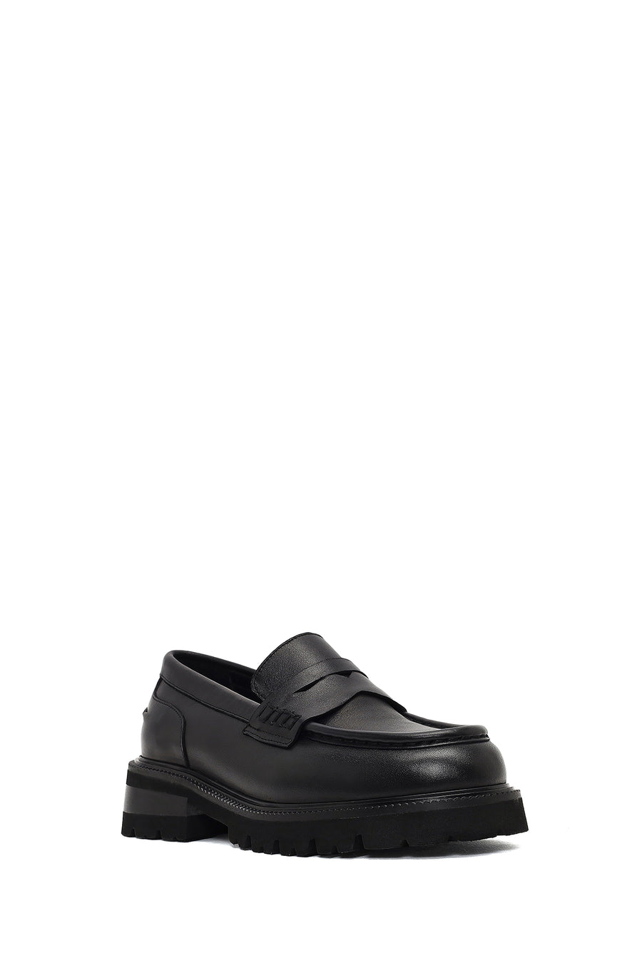 Woman Black Thick-Soled Leather Masculine Loafer