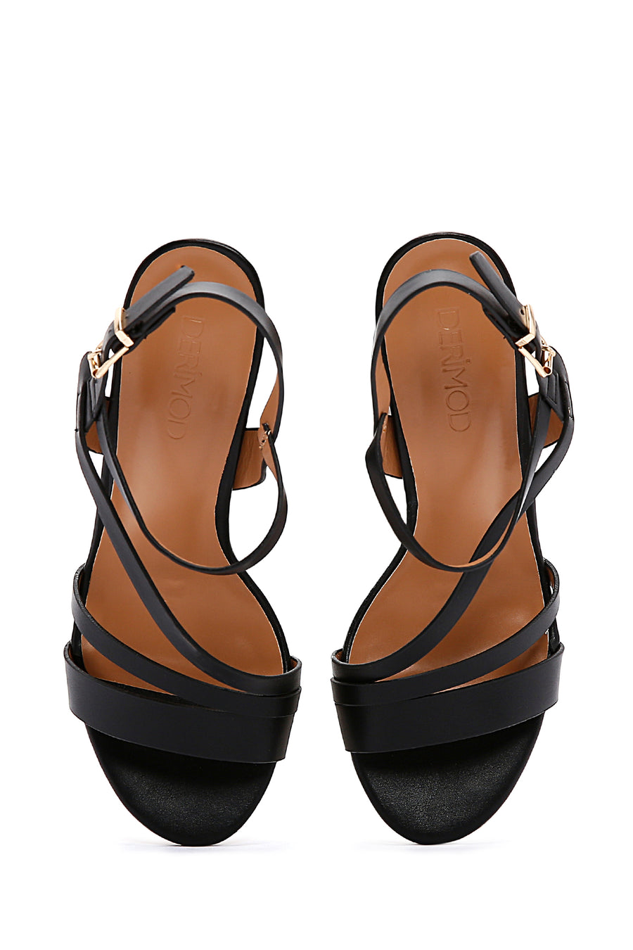 Women's Black Ankle Strap Thick Heeled Sandals