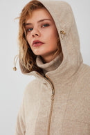 Roma Women's Beige Hooded Double-Sided Oversize Leather Jacket | Derimod