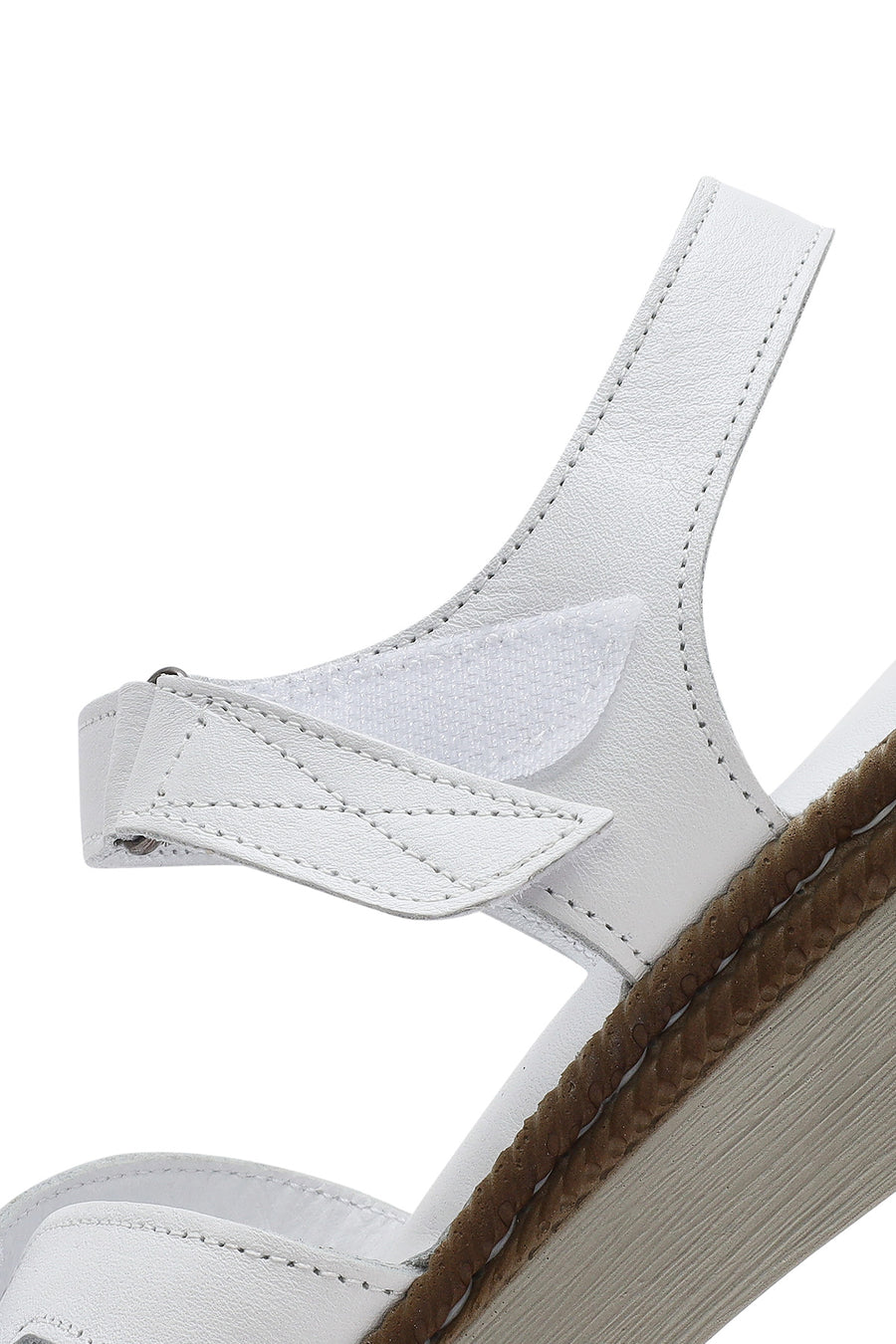Women's White Ankle Strap Thick Soled Leather Comfort Sandals
