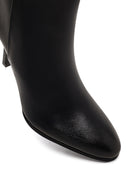 Women's Black Zippered High Thin Heel Leather Boot | Derimod