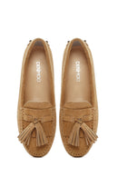 Women's Camel Tassel Suede Leather Loafer | Derimod