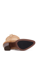 Women's Tan Suede Leather Heeled Cowboy Boots | Derimod
