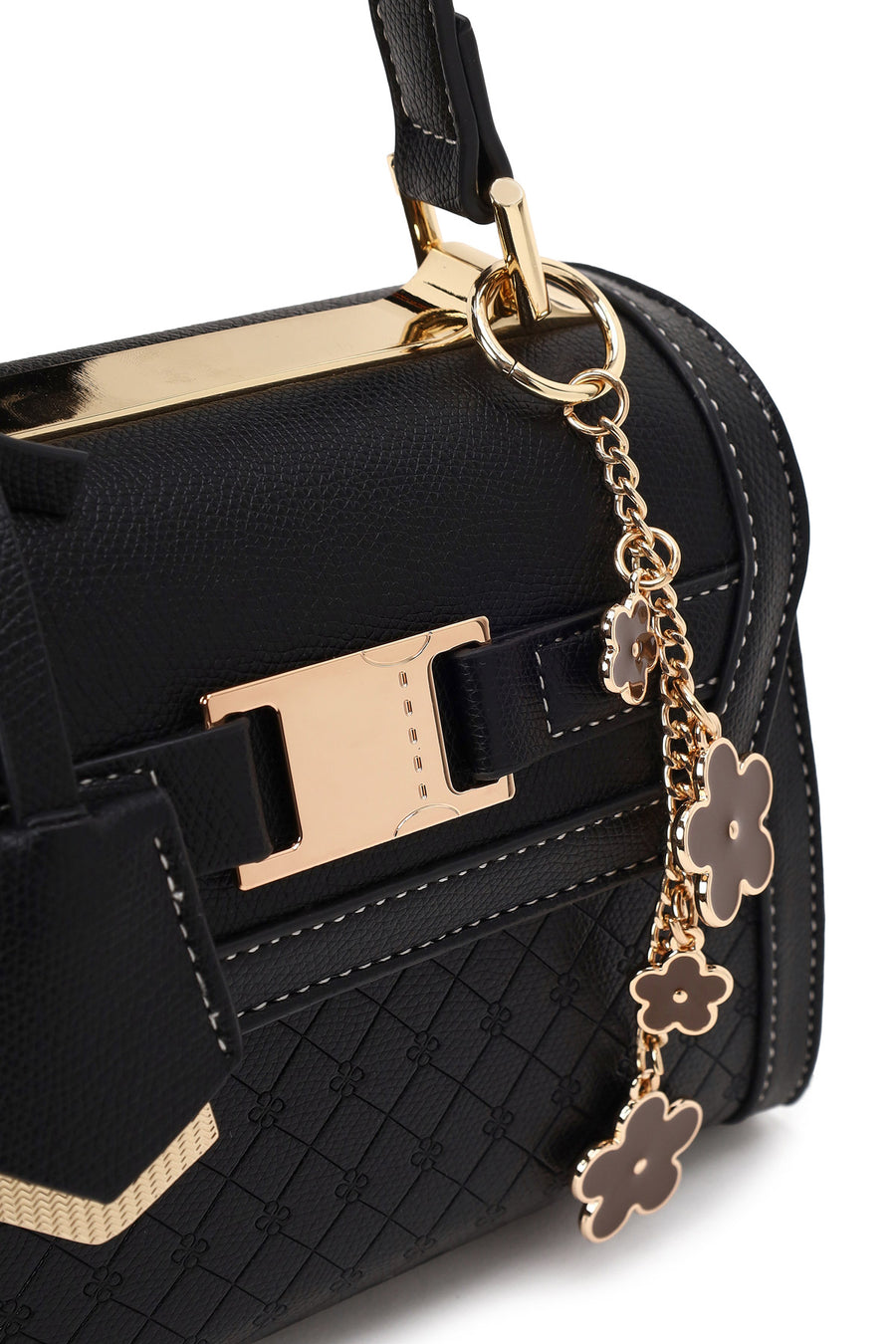 Woman Black Long-Strap Charmed Mini Shoulder Bag