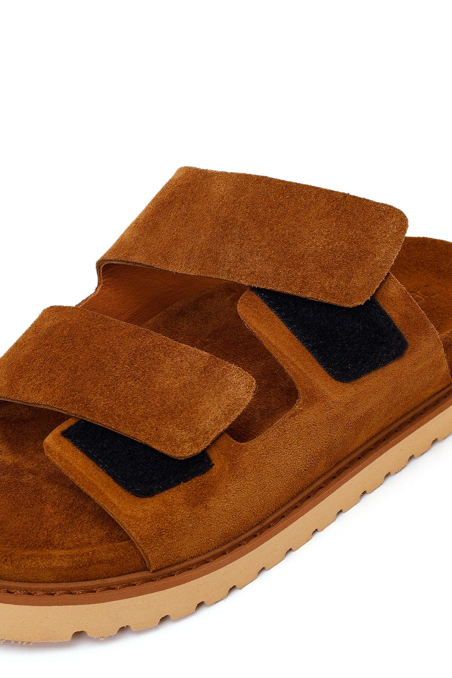 Women's Tan Double Buckle Suede Leather Slippers