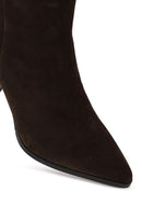 Woman Brown Zip Closure Heeled Suede Boot | Derimod