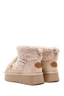 Women's Beige Thick-Soled Fur-Lined Leather Boots | Derimod