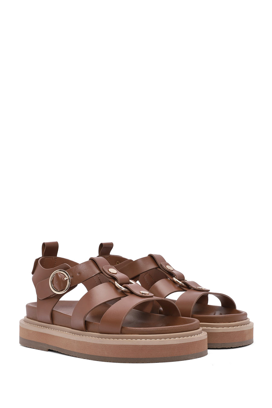 Women's Tan Ankle Strap Thick Soled Sandals