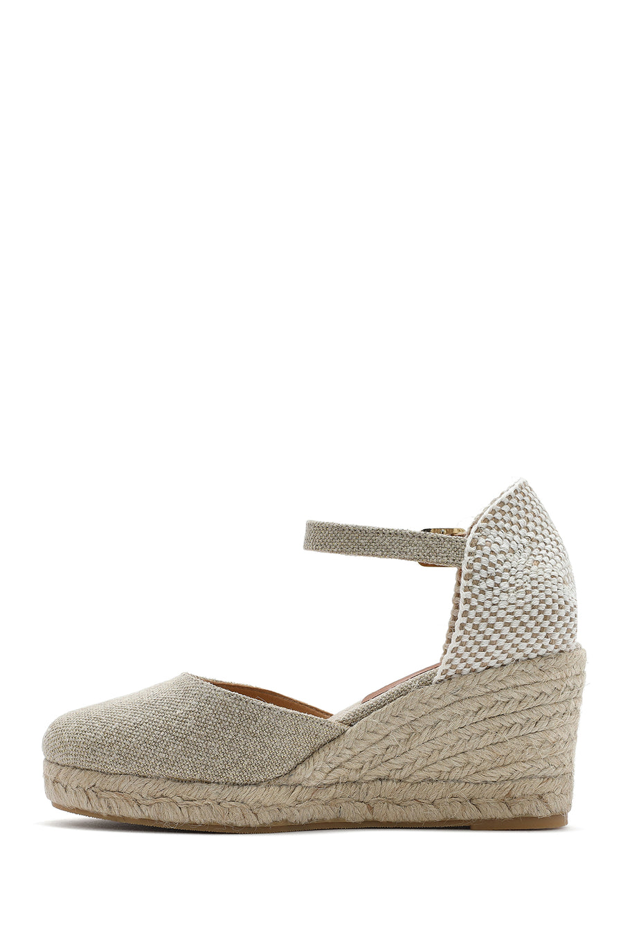 Women's Beige Ankle Buckle Wedge Heel Fabric Espadrille Sandals