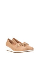 Brown Women's Leather Loafer with Wedge Heels | Derimod