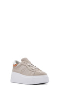 Women's Beige Lace-Up Chunky Sole Suede Leather Sneakers | Derimod