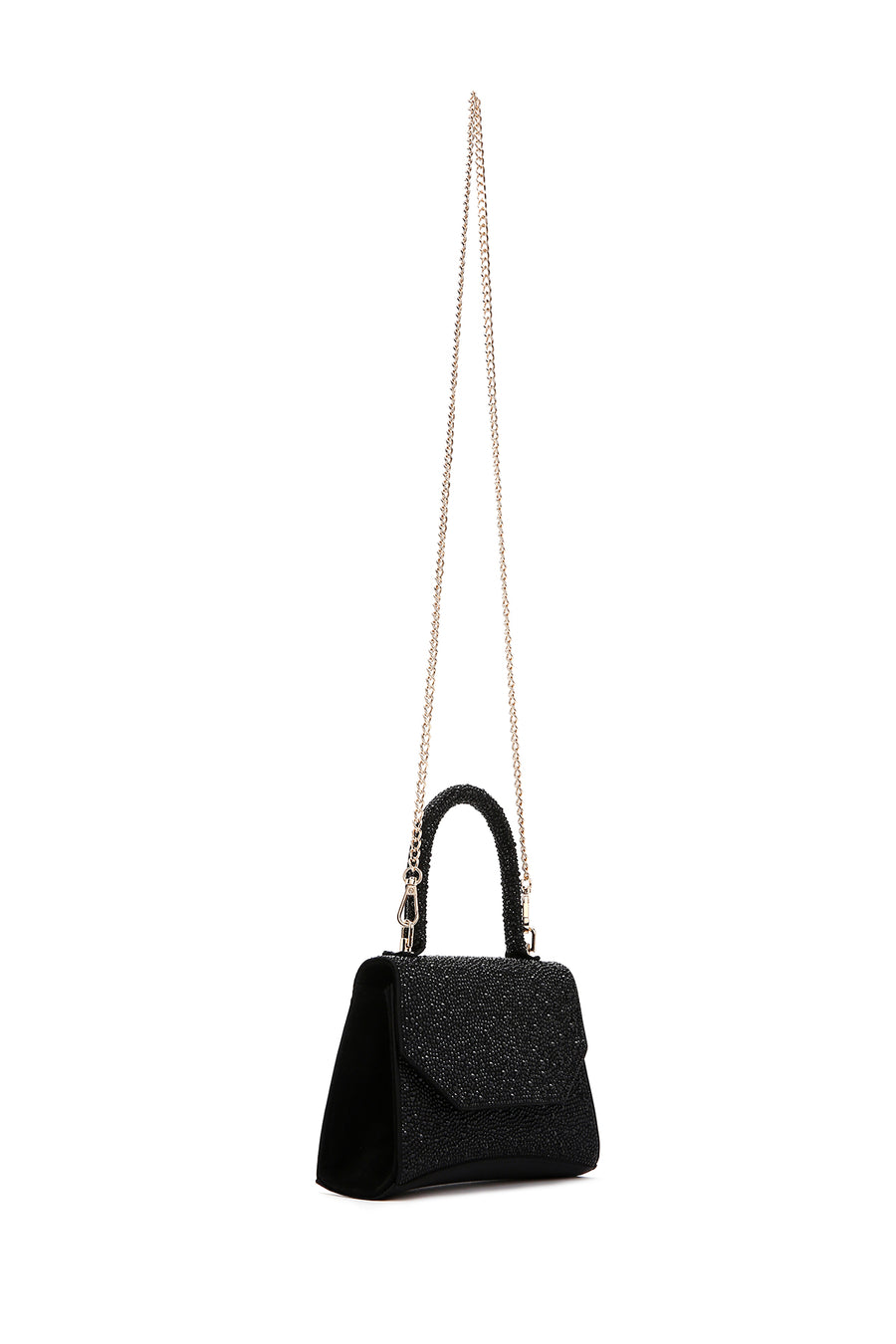 Women's Black Long Chain Strap Stone Cross Bag