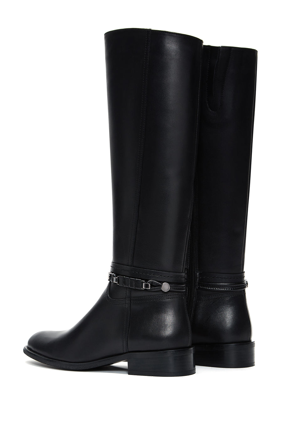 Women's Black Zippered Accessory Detailed Leather Boots