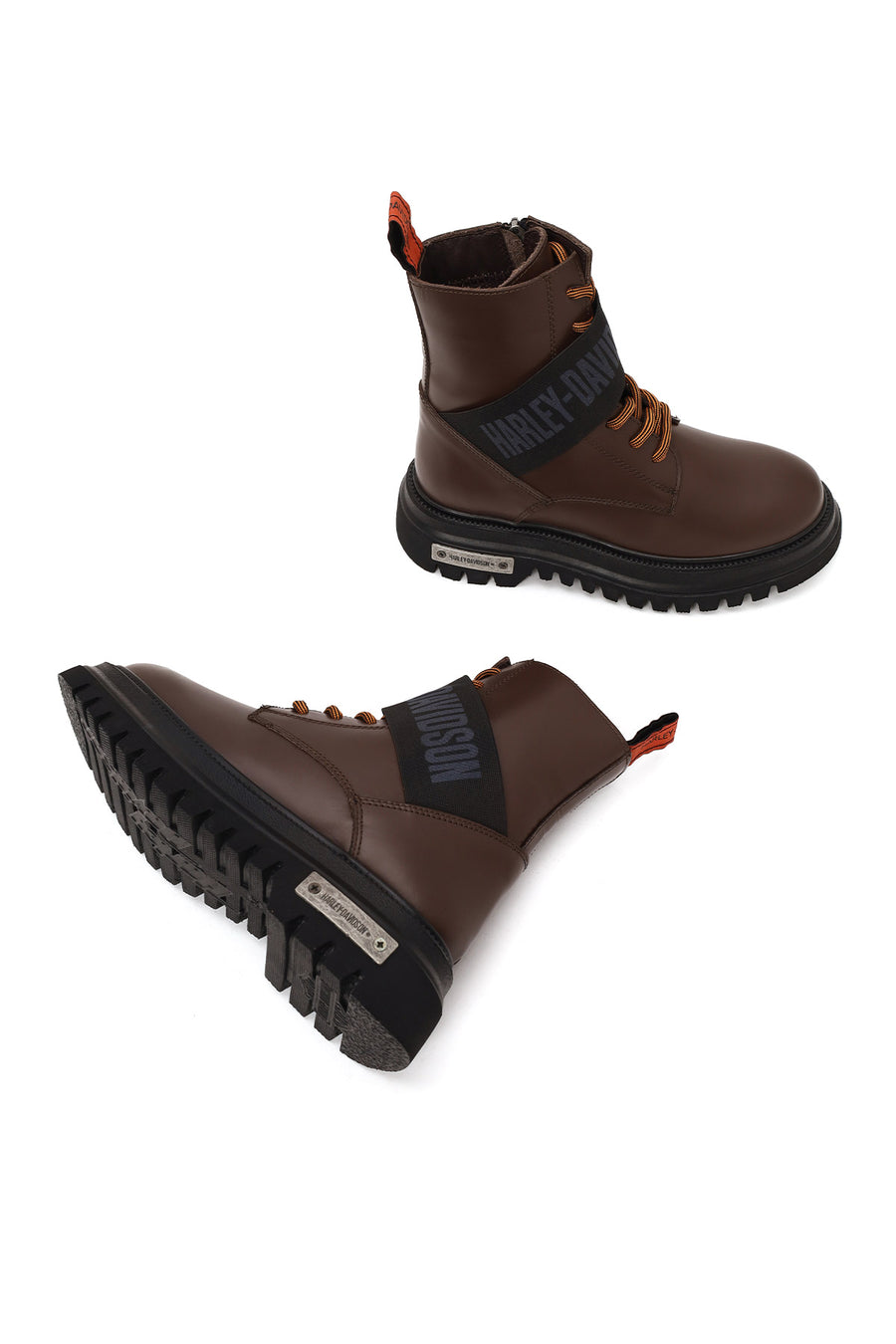 Harley Davidson Woman Brown Becky Zip Closure Thick-Soled Leather Combat Boots