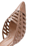 Women's Beige Slingback Patent Leather Thin Heeled Shoes | Derimod