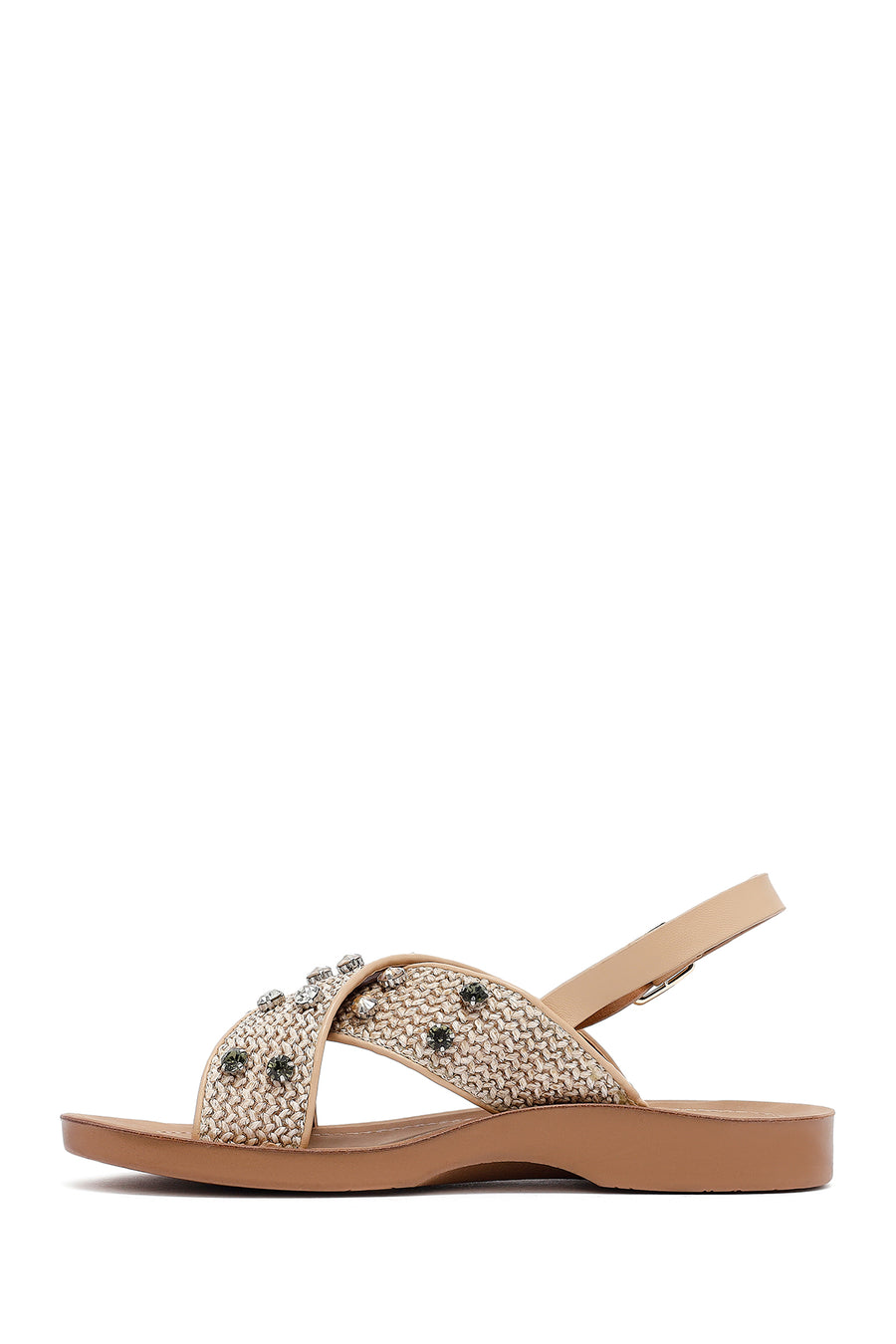 Women's Beige Stone Straw Sandals