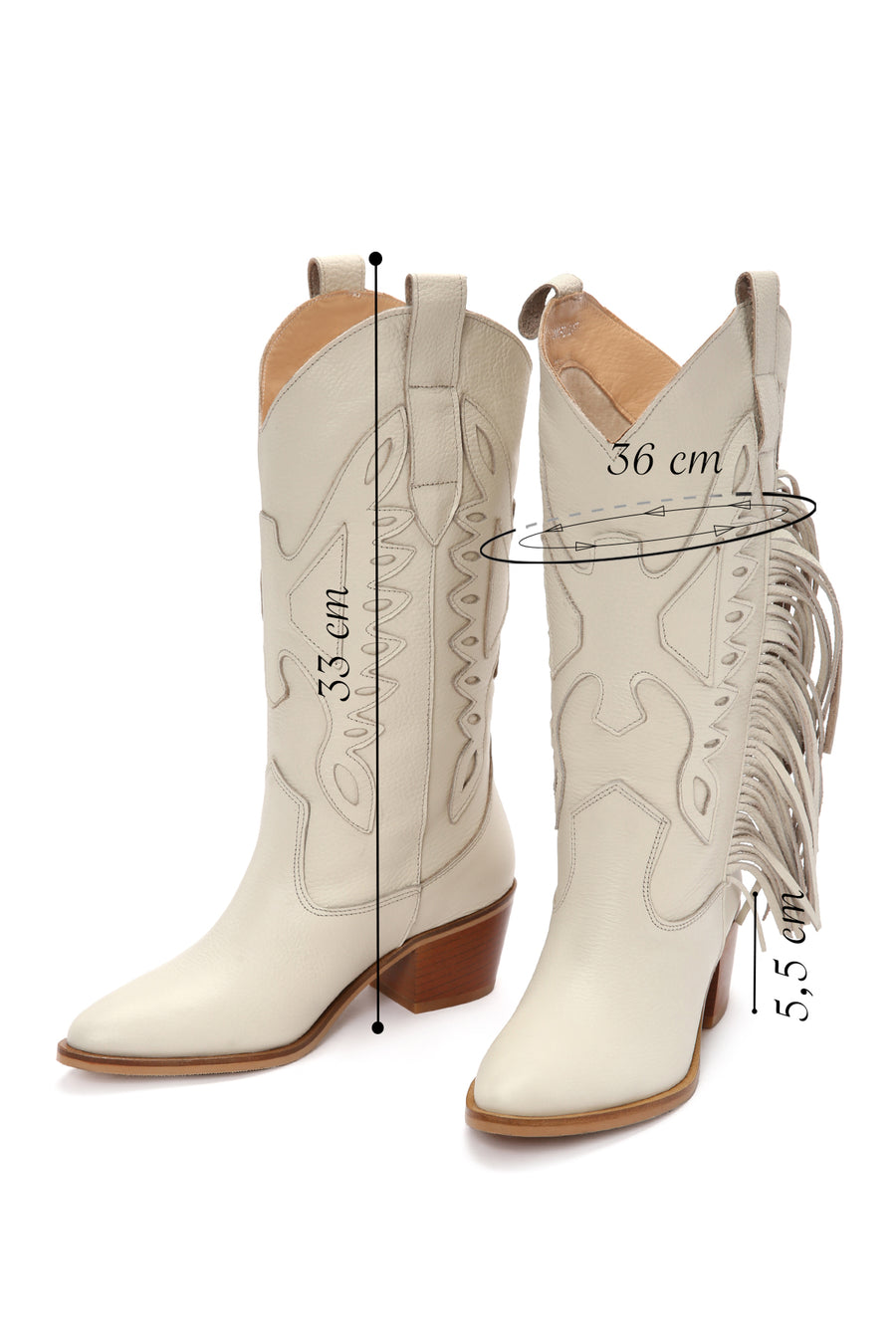 Women's Cream Thick Heeled Leather Cowboy Boots