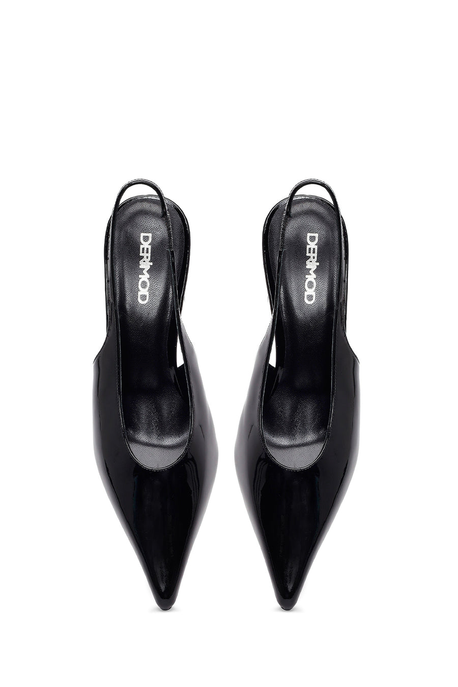 Woman Black Open-Back Thin-Heeled Patent Leather Leather Shoes